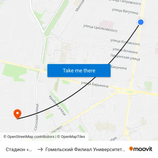 Стадион «Локомотив» to Гомельский Филиал Университета Гражданской Защиты Мчс map