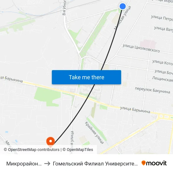 Микрорайон «Западный» to Гомельский Филиал Университета Гражданской Защиты Мчс map
