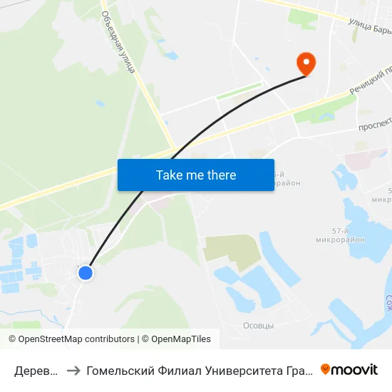 Деревня Уза to Гомельский Филиал Университета Гражданской Защиты Мчс map