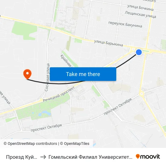 Проезд Куйбышевский to Гомельский Филиал Университета Гражданской Защиты Мчс map