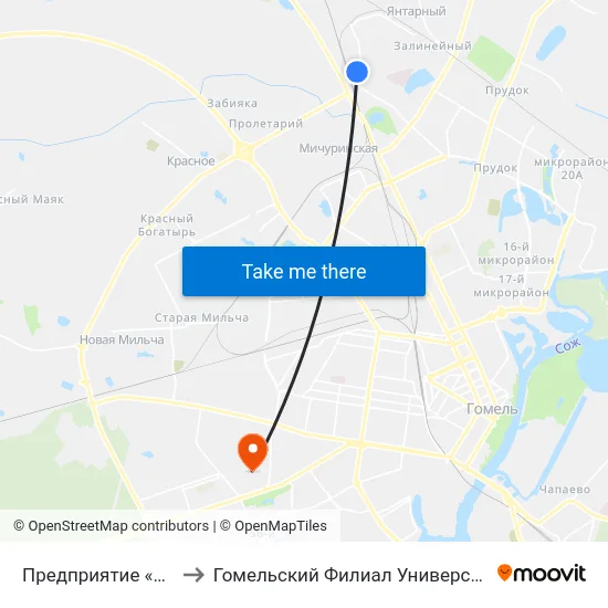 Предприятие «Красная Гвоздика» to Гомельский Филиал Университета Гражданской Защиты Мчс map