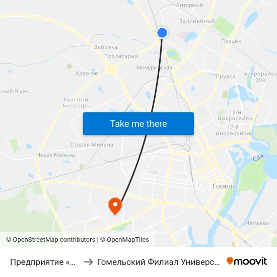 Предприятие «Красная Гвоздика» to Гомельский Филиал Университета Гражданской Защиты Мчс map