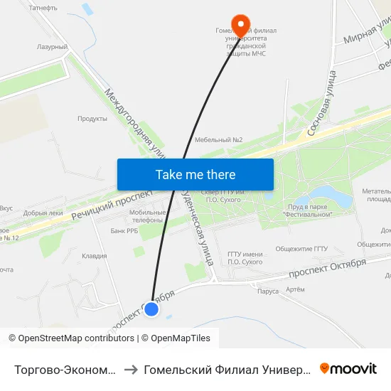 Торгово-Экономический Университет to Гомельский Филиал Университета Гражданской Защиты Мчс map