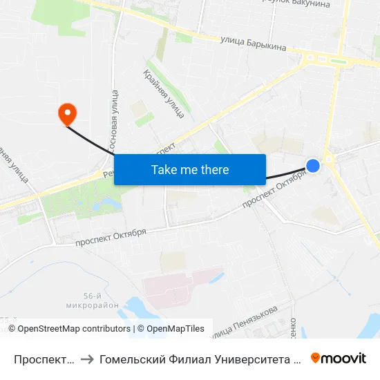 Проспект Октября to Гомельский Филиал Университета Гражданской Защиты Мчс map