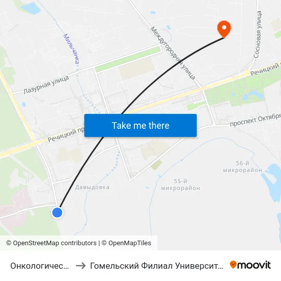 Онкологический Диспансер to Гомельский Филиал Университета Гражданской Защиты Мчс map