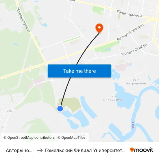 Авторынок «Осовцы» to Гомельский Филиал Университета Гражданской Защиты Мчс map