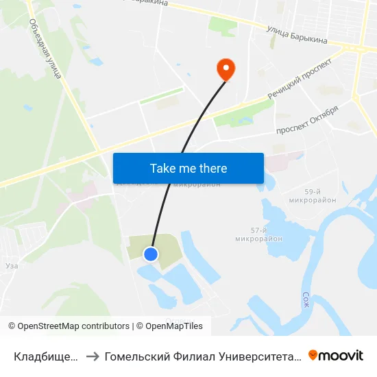 Кладбище «Осовцы» to Гомельский Филиал Университета Гражданской Защиты Мчс map