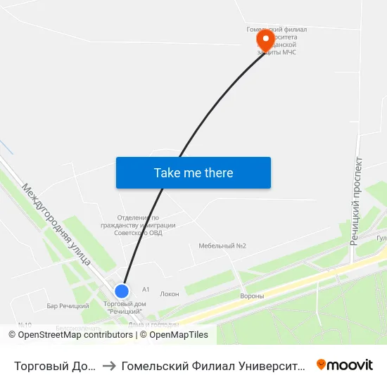 Торговый Дом «Речицкий» to Гомельский Филиал Университета Гражданской Защиты Мчс map