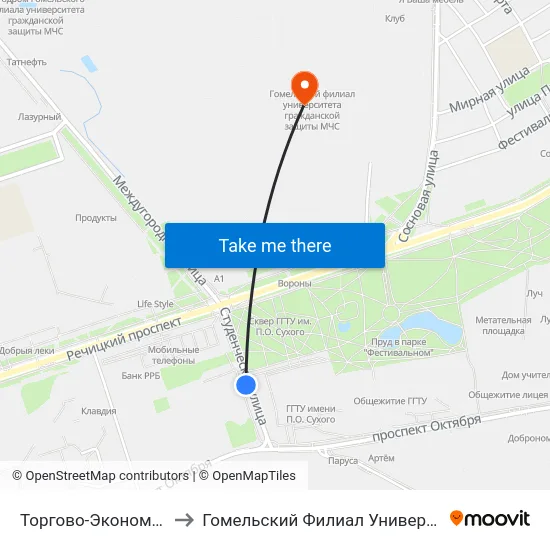 Торгово-Экономический Университет to Гомельский Филиал Университета Гражданской Защиты Мчс map