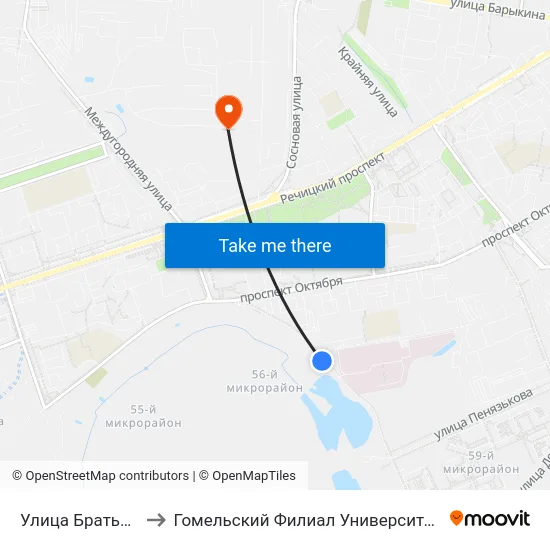 Улица Братьев Лизюковых to Гомельский Филиал Университета Гражданской Защиты Мчс map
