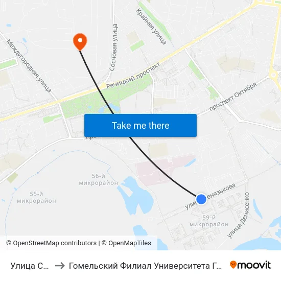 Улица Серёгина to Гомельский Филиал Университета Гражданской Защиты Мчс map