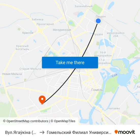 Вул.Ягаўкіна (Улица Яговкина) to Гомельский Филиал Университета Гражданской Защиты Мчс map