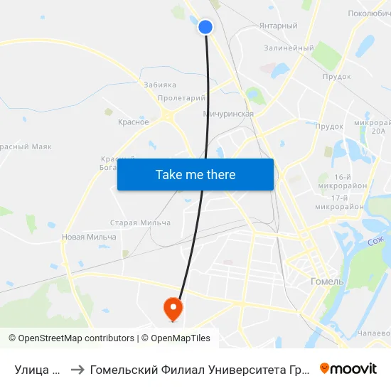 Улица Лесная to Гомельский Филиал Университета Гражданской Защиты Мчс map