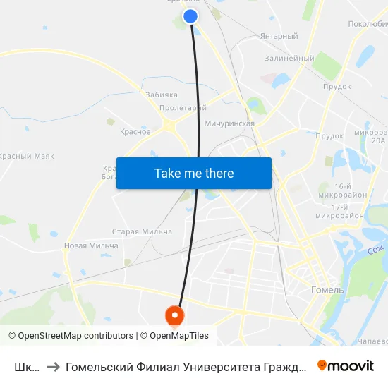 Школа to Гомельский Филиал Университета Гражданской Защиты Мчс map