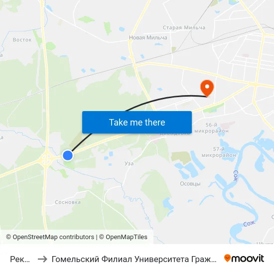 Река Уза to Гомельский Филиал Университета Гражданской Защиты Мчс map