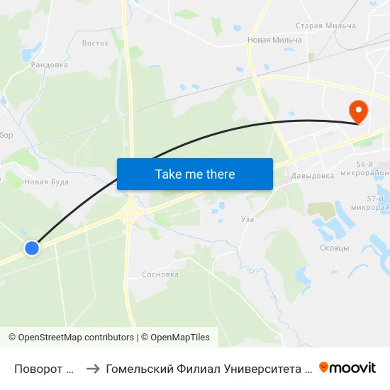 Поворот На Прибор to Гомельский Филиал Университета Гражданской Защиты Мчс map