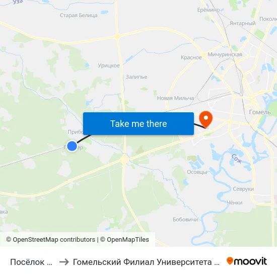 Посёлок «Пионер» to Гомельский Филиал Университета Гражданской Защиты Мчс map