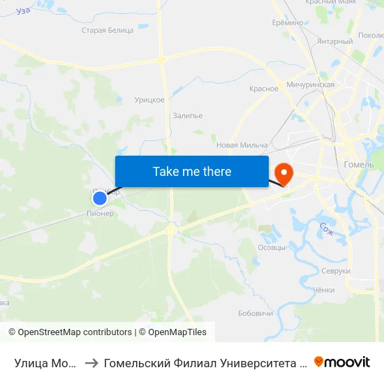 Улица Молодёжная to Гомельский Филиал Университета Гражданской Защиты Мчс map