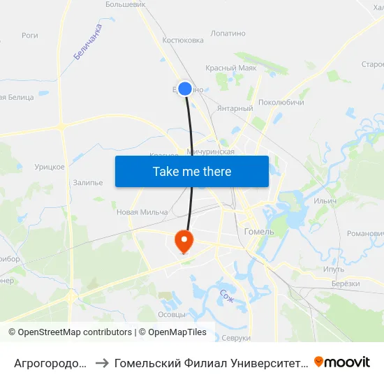 Агрогородок «Ерёмино» to Гомельский Филиал Университета Гражданской Защиты Мчс map