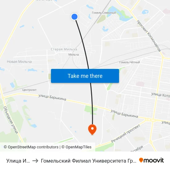 Улица Иванова to Гомельский Филиал Университета Гражданской Защиты Мчс map