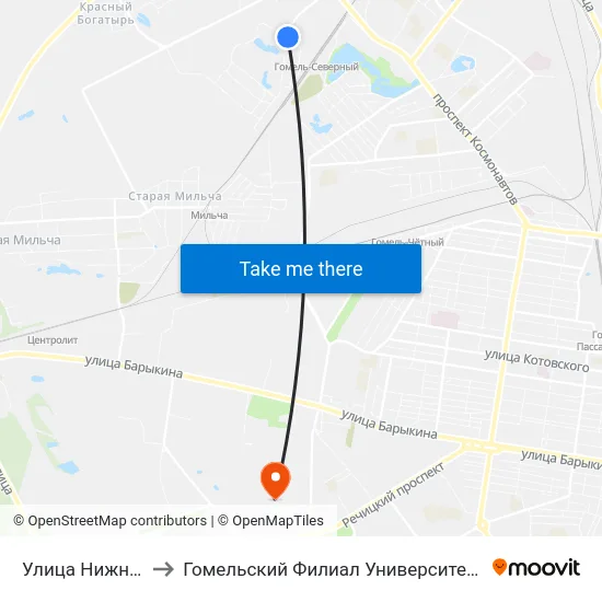 Улица Нижнебрилёвская to Гомельский Филиал Университета Гражданской Защиты Мчс map