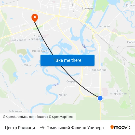 Центр Радиационной Медицины to Гомельский Филиал Университета Гражданской Защиты Мчс map