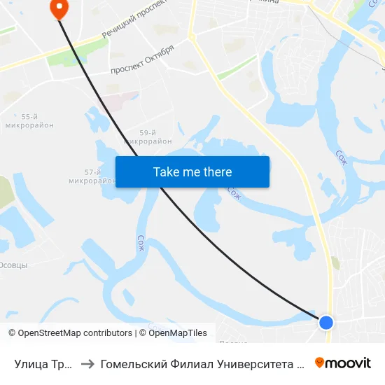 Улица Транзитная to Гомельский Филиал Университета Гражданской Защиты Мчс map