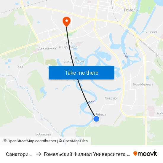 Санаторий «Чёнки» to Гомельский Филиал Университета Гражданской Защиты Мчс map