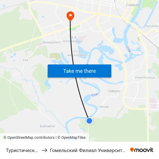 Туристическая База «Сож» to Гомельский Филиал Университета Гражданской Защиты Мчс map