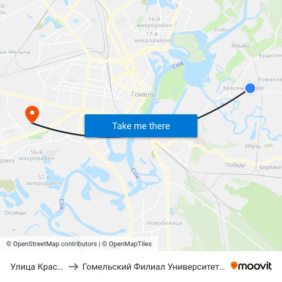 Улица Красносельская to Гомельский Филиал Университета Гражданской Защиты Мчс map