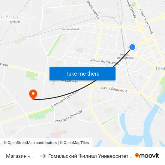 Магазин «Медтехника» to Гомельский Филиал Университета Гражданской Защиты Мчс map