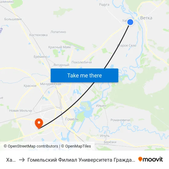 Хальч to Гомельский Филиал Университета Гражданской Защиты Мчс map