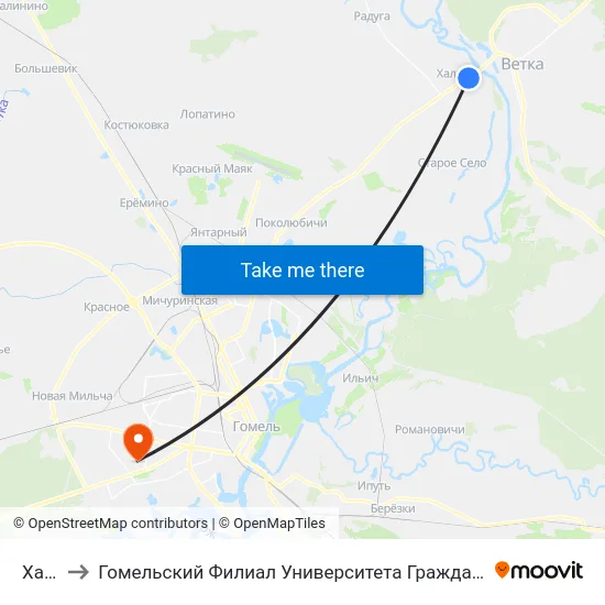 Хальч to Гомельский Филиал Университета Гражданской Защиты Мчс map