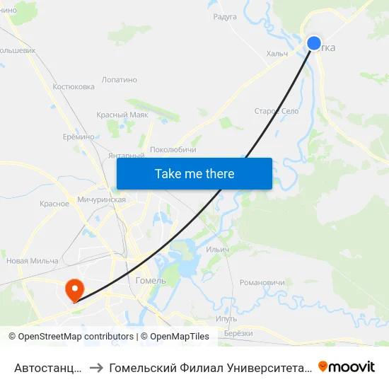 Автостанция «Ветка» to Гомельский Филиал Университета Гражданской Защиты Мчс map