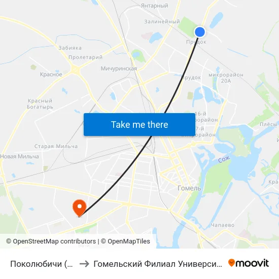 Поколюбичи (Переезд / Ветка) to Гомельский Филиал Университета Гражданской Защиты Мчс map