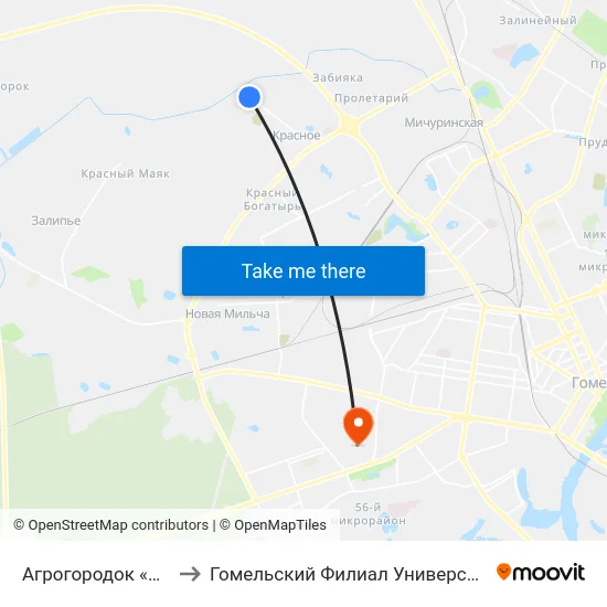 Агрогородок «Красное» (Кольцо) to Гомельский Филиал Университета Гражданской Защиты Мчс map
