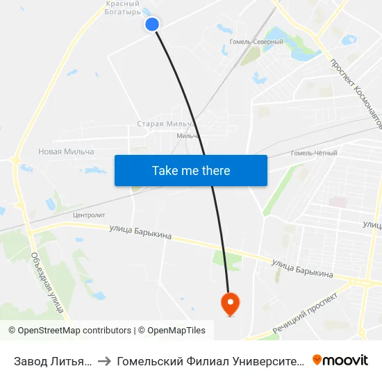 Завод Литья И Нормалей to Гомельский Филиал Университета Гражданской Защиты Мчс map