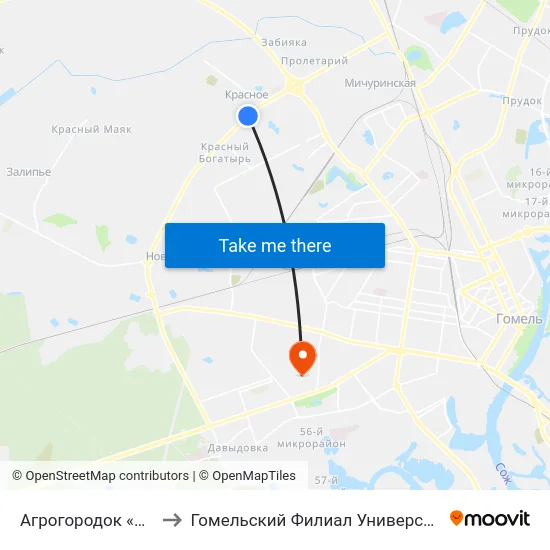 Агрогородок «Красное», Церковь to Гомельский Филиал Университета Гражданской Защиты Мчс map