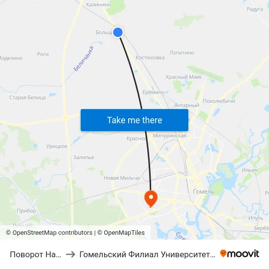 Поворот На Большевик to Гомельский Филиал Университета Гражданской Защиты Мчс map