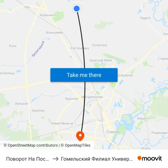 Поворот На Посёлок «Середняцкий» to Гомельский Филиал Университета Гражданской Защиты Мчс map