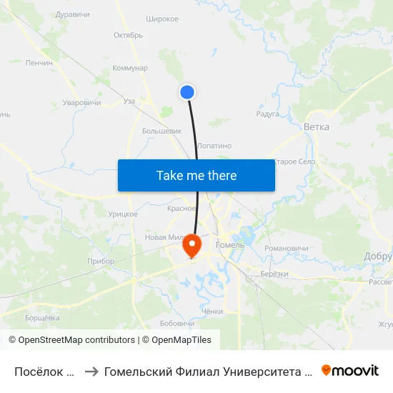 Посёлок «Пыхань» to Гомельский Филиал Университета Гражданской Защиты Мчс map