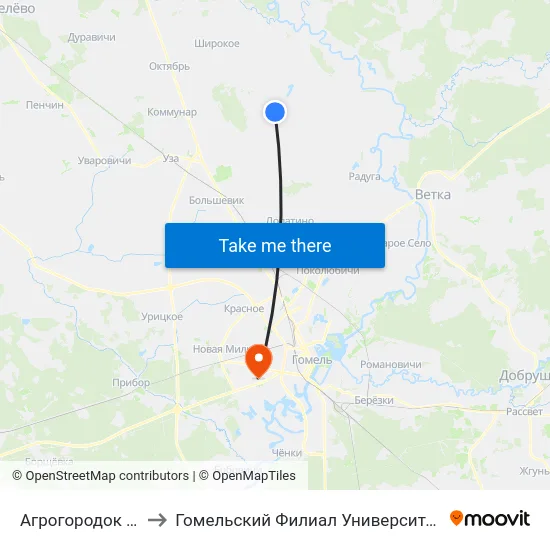 Агрогородок «Даниловичи» to Гомельский Филиал Университета Гражданской Защиты Мчс map