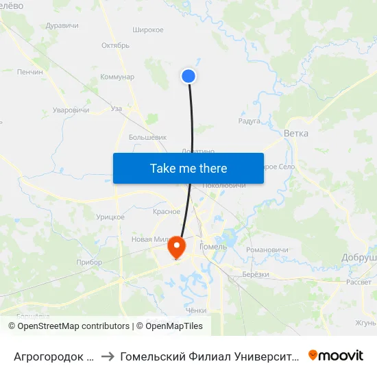 Агрогородок «Даниловичи» to Гомельский Филиал Университета Гражданской Защиты Мчс map