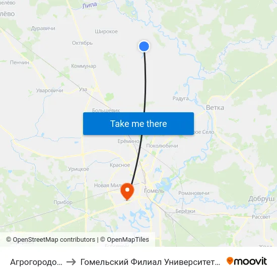 Агрогородок «Присно» to Гомельский Филиал Университета Гражданской Защиты Мчс map