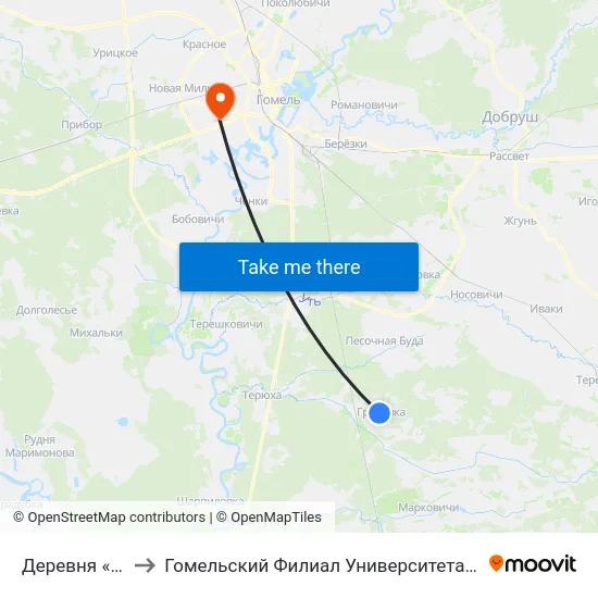 Деревня «Грабовка» to Гомельский Филиал Университета Гражданской Защиты Мчс map
