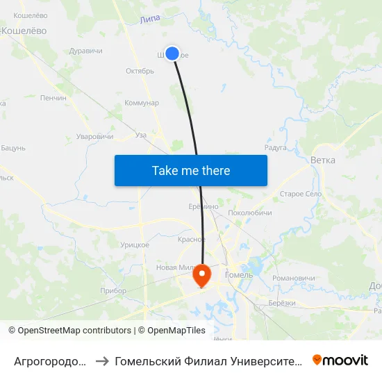 Агрогородок «Широкий» to Гомельский Филиал Университета Гражданской Защиты Мчс map