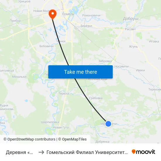 Деревня «Марковичи» to Гомельский Филиал Университета Гражданской Защиты Мчс map