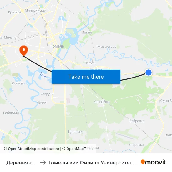 Деревня «Ларищево» to Гомельский Филиал Университета Гражданской Защиты Мчс map