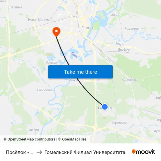 Посёлок «Цагельня» to Гомельский Филиал Университета Гражданской Защиты Мчс map