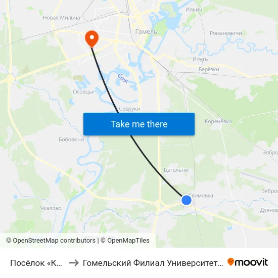 Посёлок «Каравышень» to Гомельский Филиал Университета Гражданской Защиты Мчс map